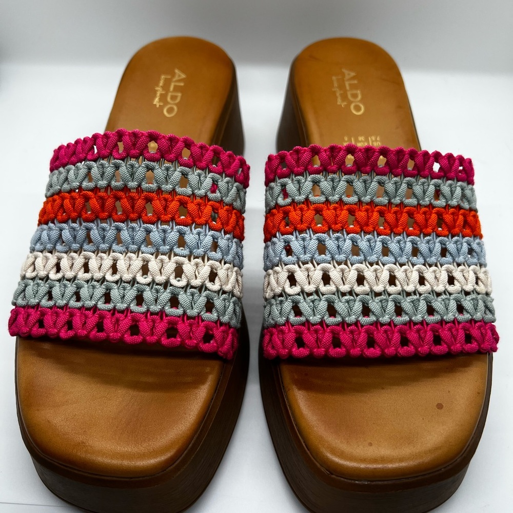 ALDO Pink, Orange & Gray Woven Slide Clogs - Size 7.5